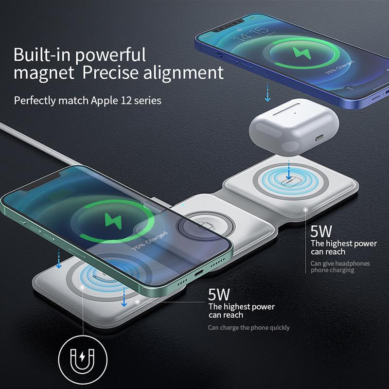 Portable 3-In-1 Fast Wireless Charging Pad - Foldable, Suitable for Any Smartphone Cellphone , a Must-Have on the Go, Compatible with Iphone, Samsung, Huawei, Xiaomi and Other Wireless Charging Devices That Mobile Electronic Charger