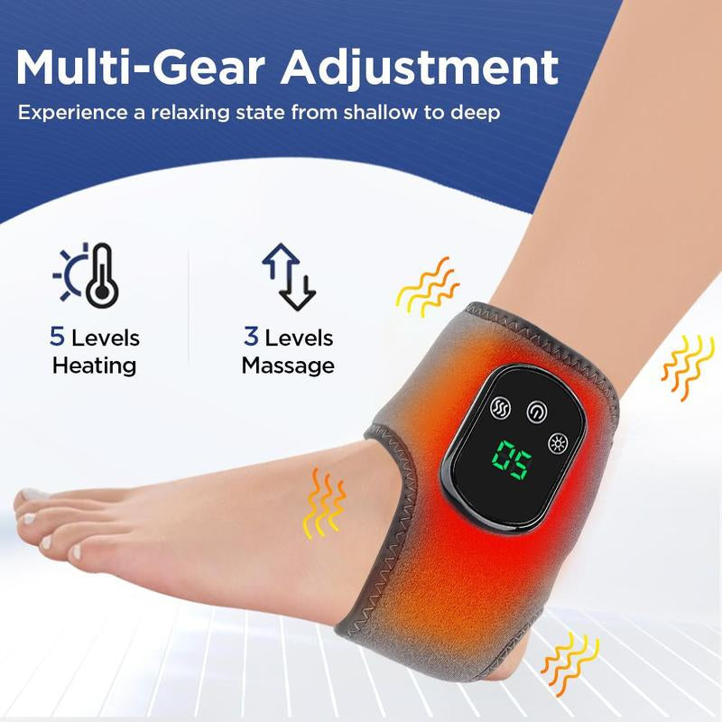 Electric Heated Foot Ankle Massager, 5 Modes Heating & 3 Modes Vibration Grey Foot Warmer, Universal for Both Left and Right Foot Massager for Women & Men