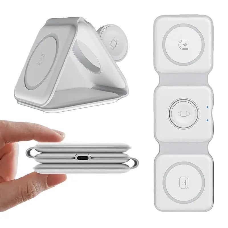Portable 3-In-1 Fast Wireless Charging Pad - Foldable, Suitable for Any Smartphone Cellphone , a Must-Have on the Go, Compatible with Iphone, Samsung, Huawei, Xiaomi and Other Wireless Charging Devices That Mobile Electronic Charger